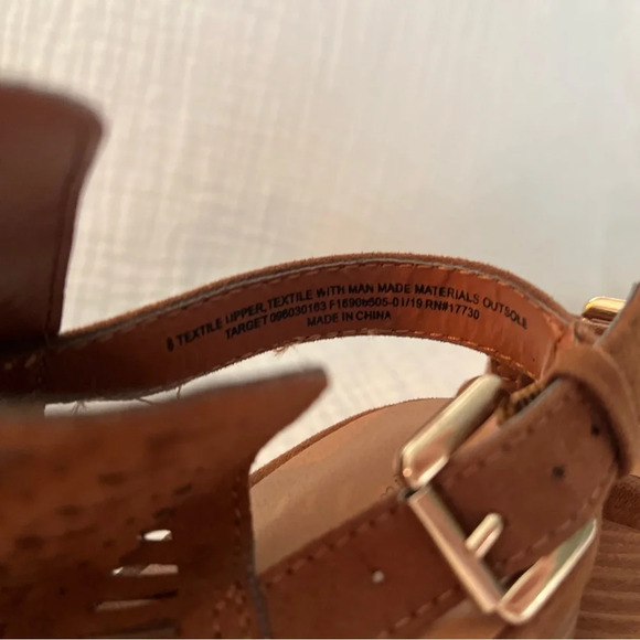 Universal Thread Brown Cognac Suede Open Toe Cutout High Heel Mule Ankle Boot 8 - Picture 10 of 11